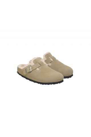 BIRKENSTOCK LEATHER BOSTON SHEARLING LEVE TAUPE LAF NARROW SEASONAL CLASSIC ADULTS LEA GERMANY