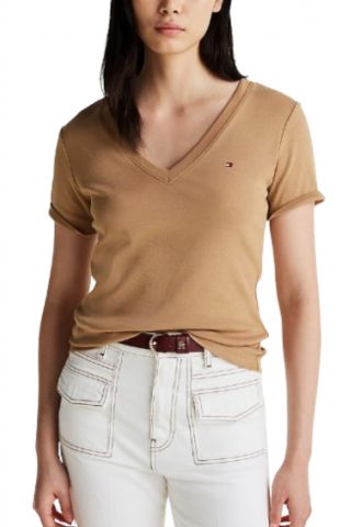 TOMMY HILFIGER NEW SLIM CODY V-NECK SS LIGHT BROWN RBC