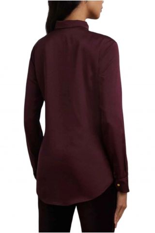 LAUREN RALPH LAUREN STRETCH CHARMEUSE-SHIRT DARK RED