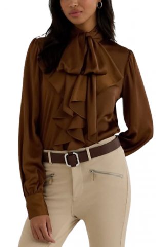 LAUREN RALPH LAUREN FTWT SATIN FC CREPE-SHIRT BROWN