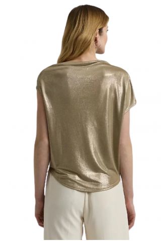 LAUREN RALPH LAUREN FOIL PRINTED JERSEY-SSL-PLO METALLIC GOLD