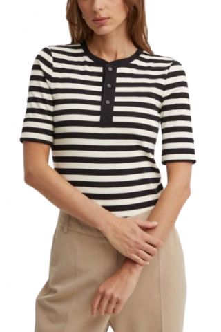 LAUREN RALPH LAUREN RFND STRTCH 1X1 RIB-MSL-TSH STRIPED BLACK/ECRU