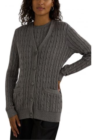 LAUREN RALPH LAUREN CMB CTN/BR RYN/LRX-LS CARDIGAN GREY LUREX