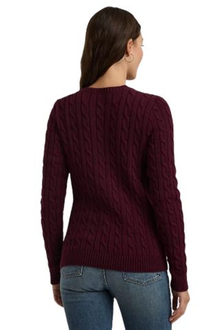 LAUREN RALPH LAUREN GASSED COTTON-LS SWEATER DARK RED