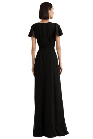 LAUREN RALPH LAUREN POLY CRINKLE GGT 58-GOWN W/ BELT BLACK