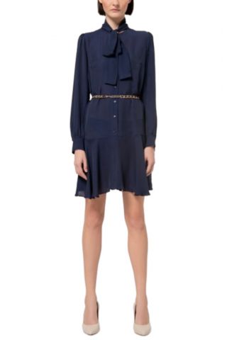 FRACOMINA SHORT CHEMISIER DRESS WITH BELT DARK BLUE