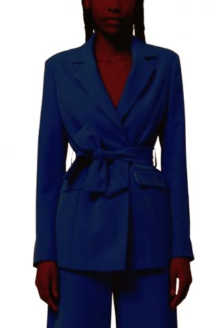 FRACOMINA LONG TAILOR JACKET WITH BELT DARK BLUE