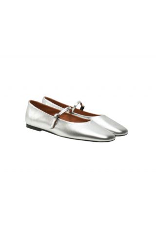 CALVIN KLEIN MARY JANE BALLERINA - MET CK SILVER