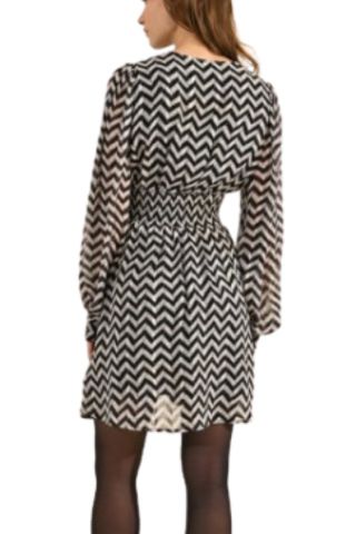 MOLLY BRACKEN LADIES WOVEN DRESS BLACK/WHITE GREY  FRANCE