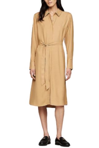 TOMMY HILFIGER FLUID VISCOSE SHIRT DRESS BEIGE