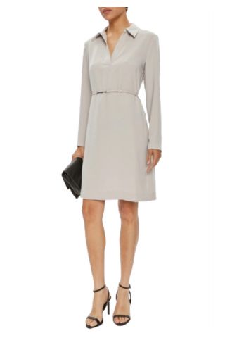 CALVIN KLEIN STRUCTURE TWILL LS SHIRT DRESS SAND PEBBLE