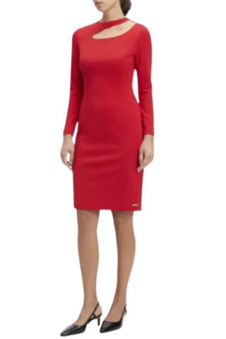 CALVIN KLEIN - SCUBA CREPE OUT NECK DRESS RED