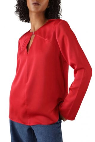 CALVIN KLEIN - LW SHINY SATIN LS BLOUSE SCARLET SAGE