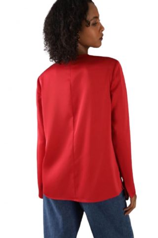 CALVIN KLEIN - LW SHINY SATIN LS BLOUSE SCARLET SAGE