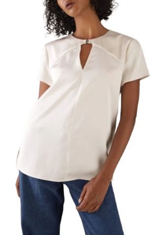 CALVIN KLEIN LW SHINY SATIN SS BLOUSE EGRET