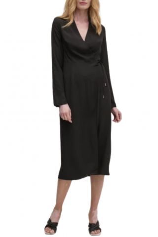 CALVIN KLEIN VISCOSE TWILL WRAP MIDI DRESS CK BLACK BEH