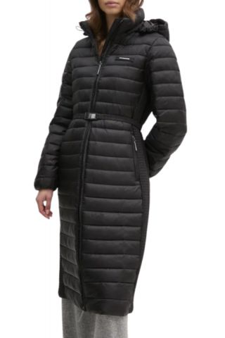 CALVIN KLEIN LW PADDED SMOCKING MIDI COAT BLACK