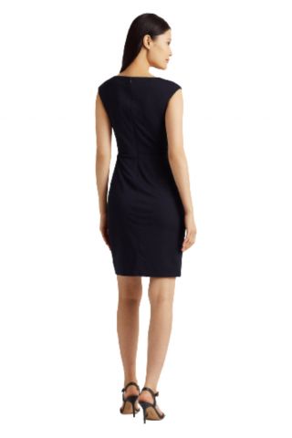 LAUREN RALPH LAUREN STR MATTE JERSEY-CKTL DRESS W/ TRIM NAVY BLUE