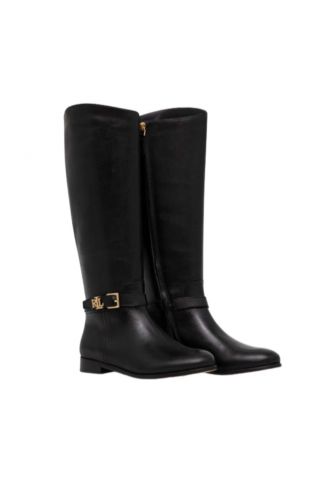 LAUREN RALPH LAUREN 100% COW LEATHER BROOKE TALL-BOOTS BLACK