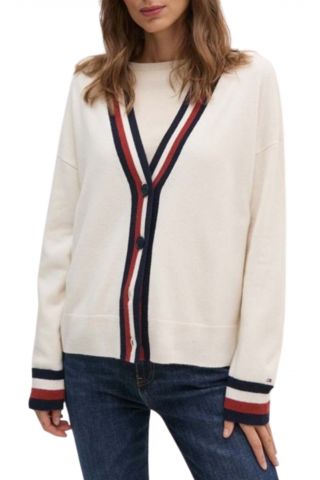 TOMMY HILFIGER GLOBAL STR WOOL CASH CARDIGAN ECRU