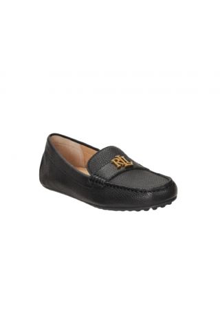 LAUREN RALPH LAUREN 100% COW LEATHER BARNSBURY-FLATS-DRIVER BLACK