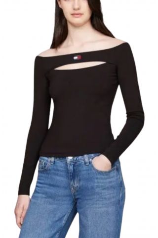 TOMMY HILFIGER TJW SLIM BADGE CUTOUT TOP LS BLACK BDS