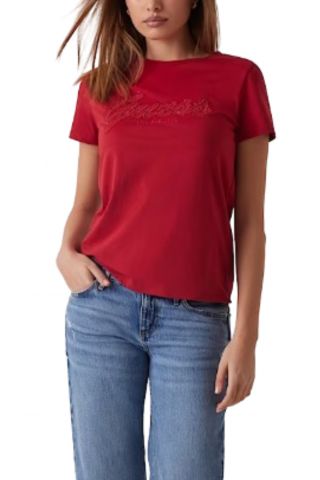 GUESS - SS SCRIRT LACE LOGO EASY TEE WINE-RED - 357497