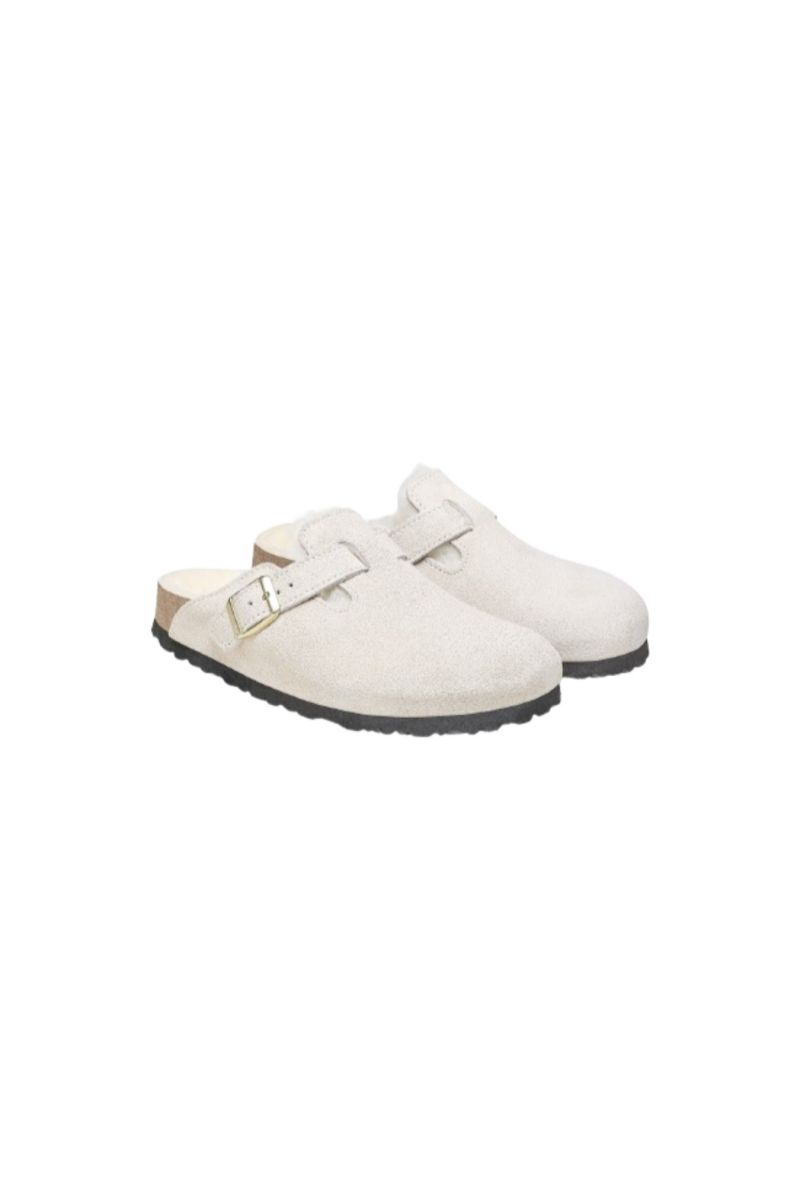 BIRKENSTOCK LEATHER BOSTON SHEARLING LEVE ANTIQUE WHITE LAF NARROW SEASONAL CLASSIC ADULTS LEA GERMANY