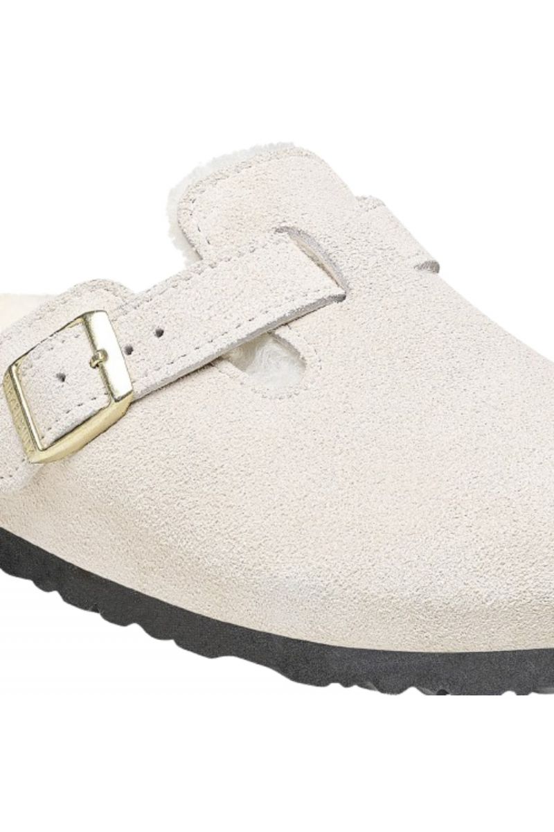 BIRKENSTOCK LEATHER BOSTON SHEARLING LEVE ANTIQUE WHITE LAF NARROW SEASONAL CLASSIC ADULTS LEA GERMANY