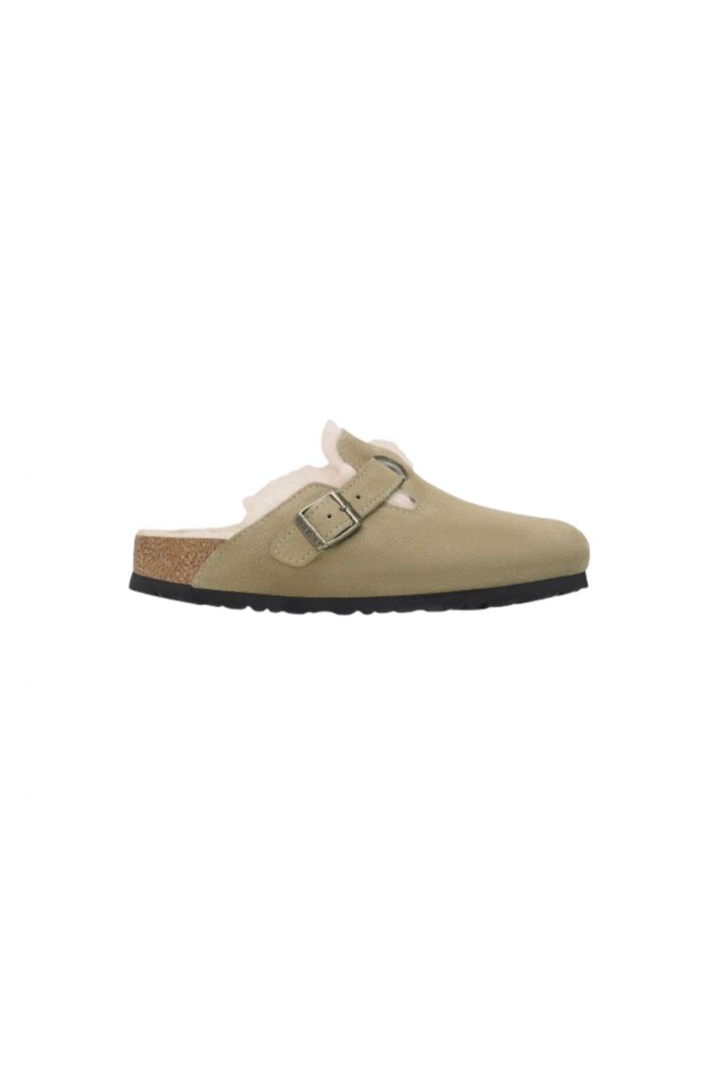 BIRKENSTOCK LEATHER BOSTON SHEARLING LEVE TAUPE LAF NARROW SEASONAL CLASSIC ADULTS LEA GERMANY