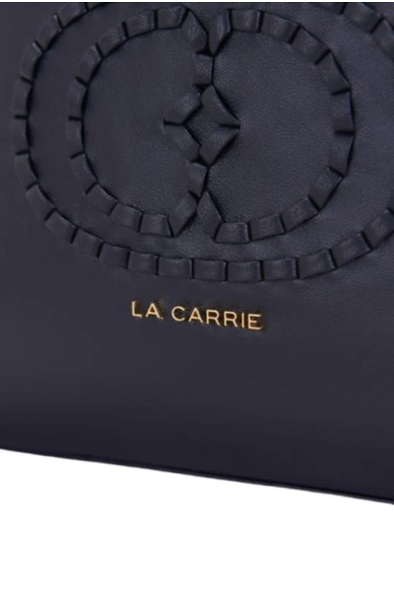 LA CARRIE WOVEN LOGO HOOK SHOPPER LEATHER BLACK