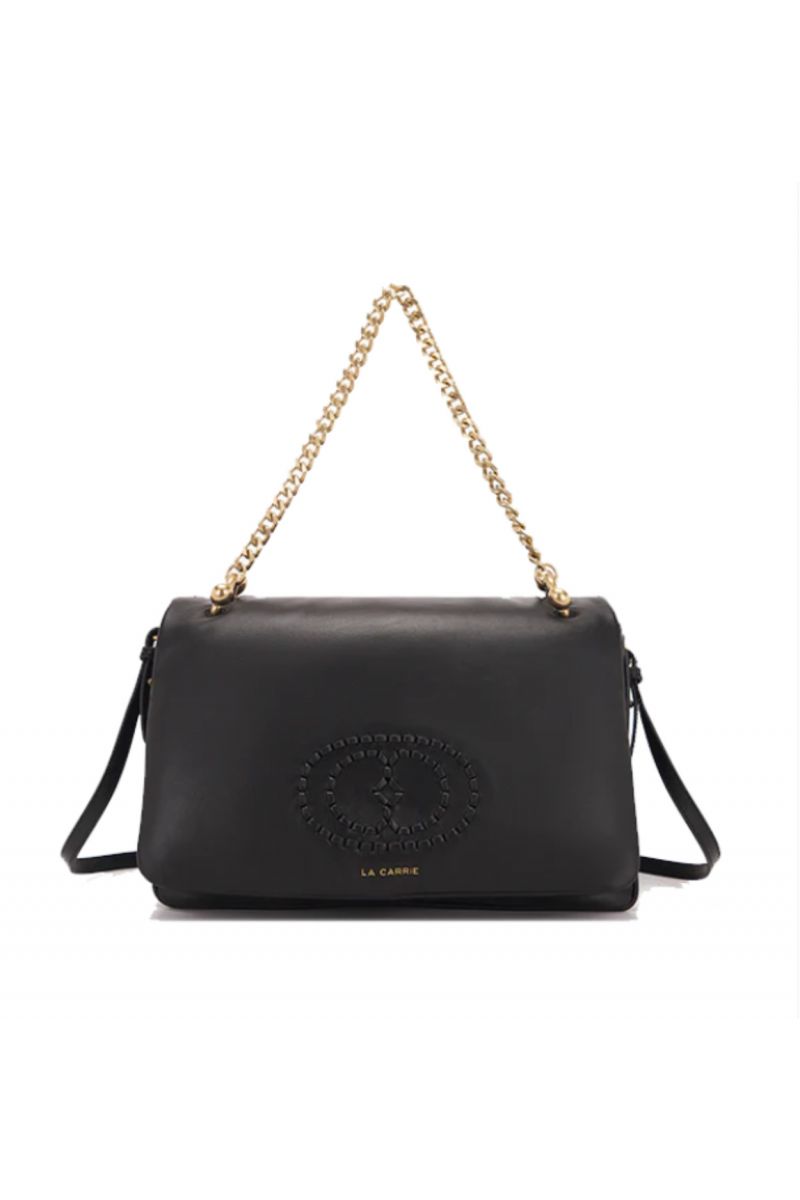 LA CARRIE WOVEN LOGO TRIPLE SHOULDER BAG LEATHER BLACK