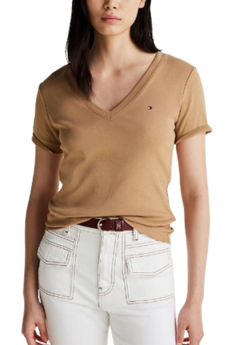 TOMMY HILFIGER NEW SLIM CODY V-NECK SS LIGHT BROWN RBC