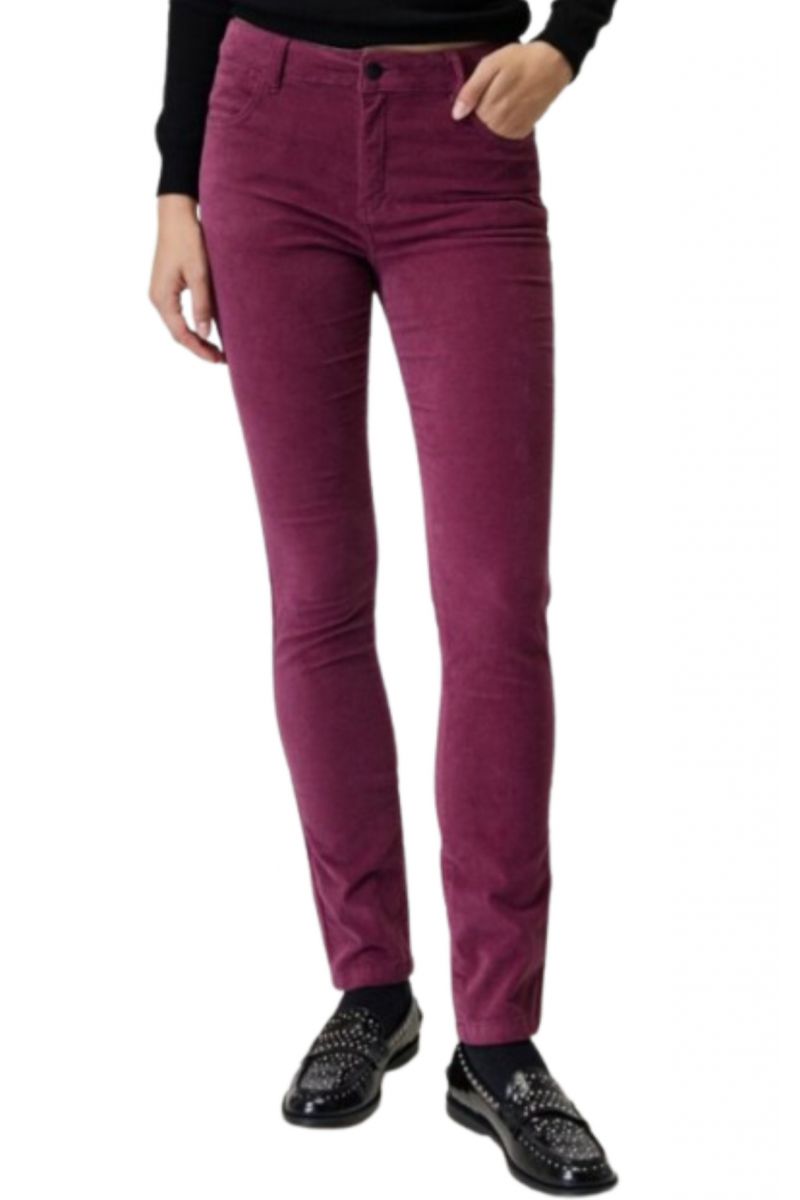 SARAH LAWRENCE TROUSER VELOUR 5 POCΚETS 96.5%COT,3.5%EL BERRY