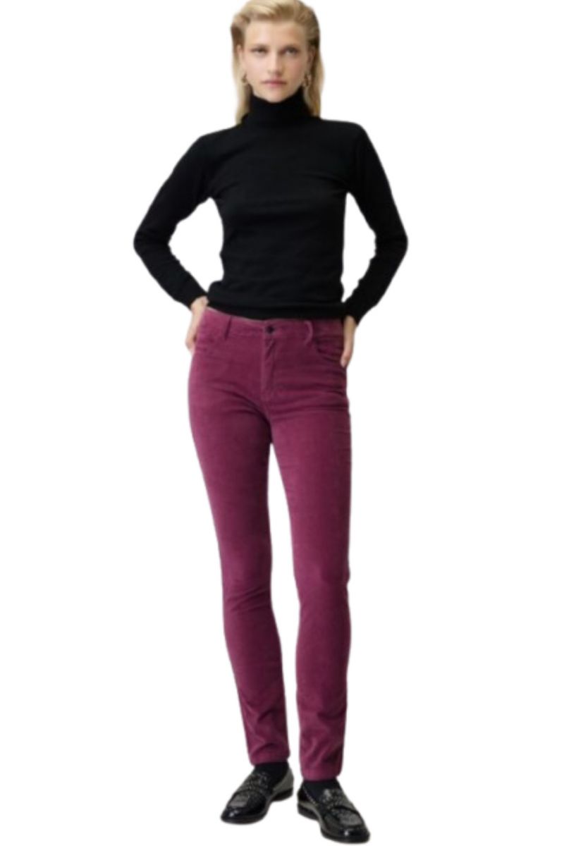 SARAH LAWRENCE TROUSER VELOUR 5 POCΚETS 96.5%COT,3.5%EL BERRY