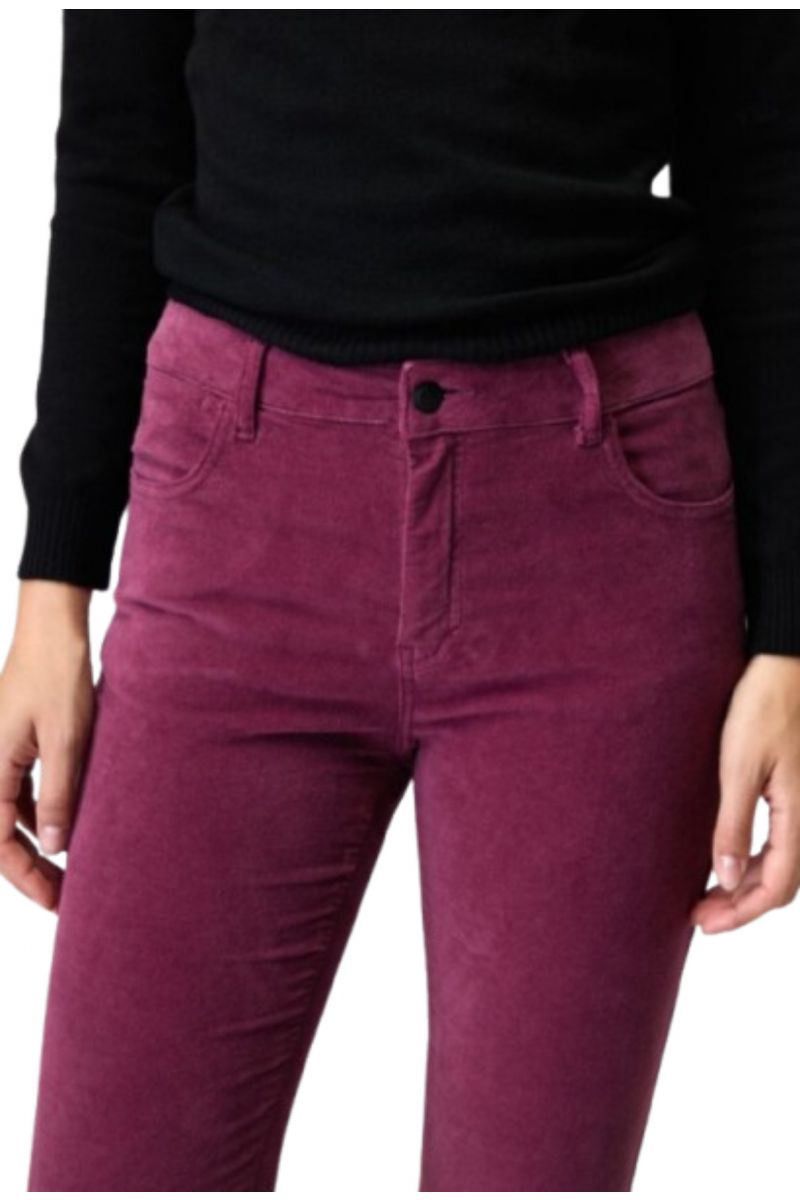 SARAH LAWRENCE TROUSER VELOUR 5 POCΚETS 96.5%COT,3.5%EL BERRY