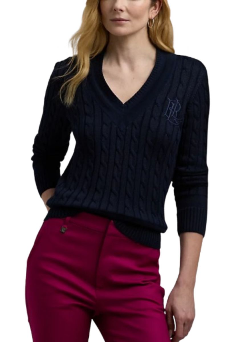 LAUREN RALPH LAUREN BRIGHT RAYON/COTTON SWEATER LAUREN NAVY BLUE