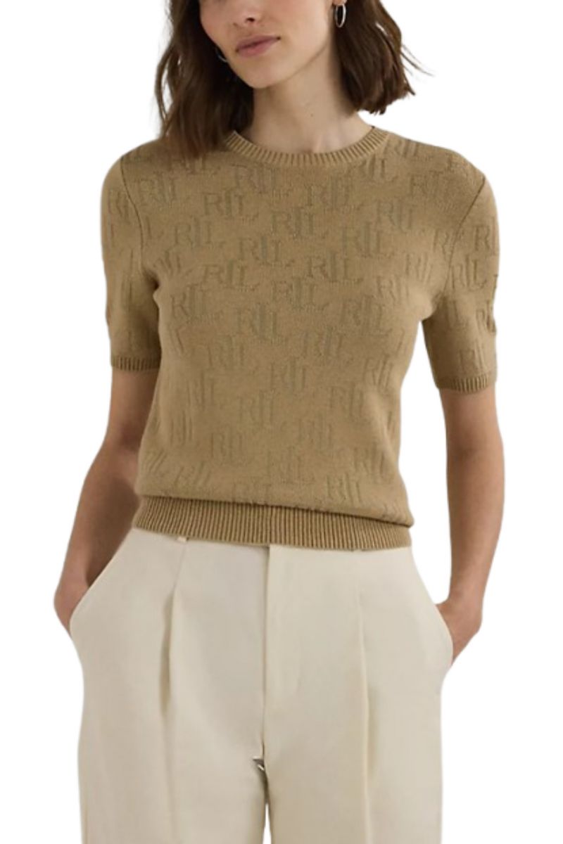 LAUREN RALPH LAUREN BRIGHT RAYON/COTTON SWEATER LAUREN TAN