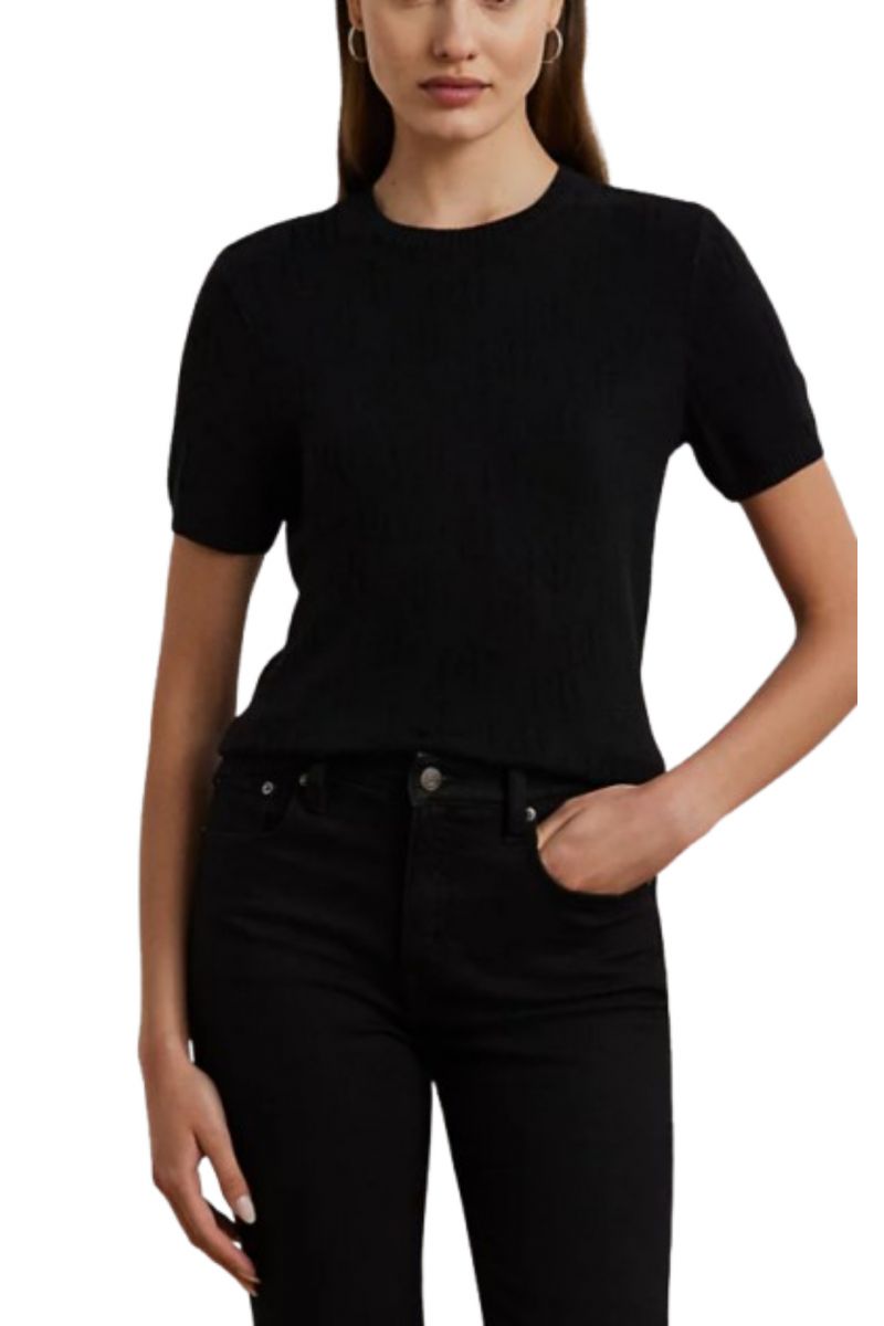 LAUREN RALPH LAUREN BRIGHT RAYON/COTTON SS SWEATER BLACK