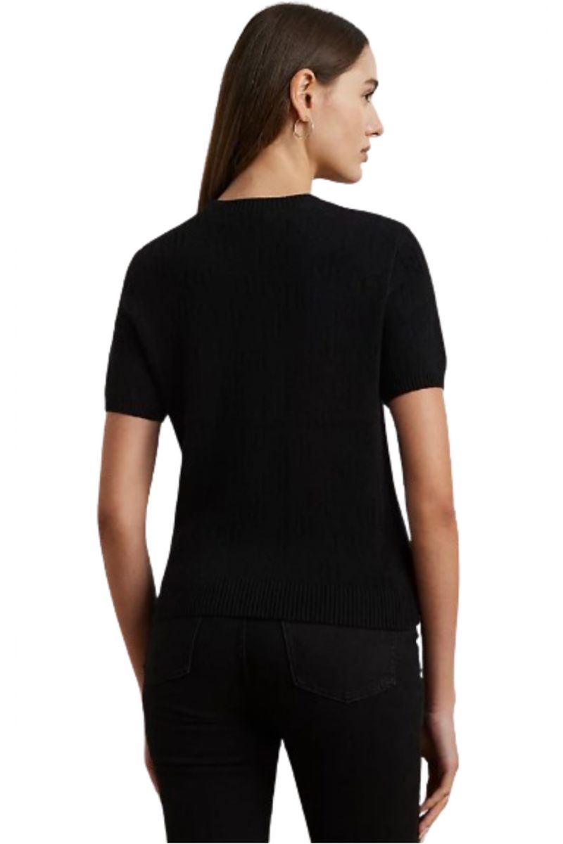 LAUREN RALPH LAUREN BRIGHT RAYON/COTTON SS SWEATER BLACK