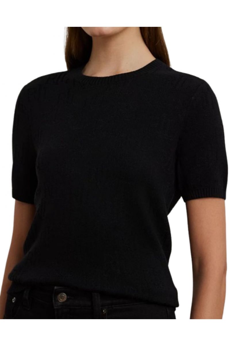 LAUREN RALPH LAUREN BRIGHT RAYON/COTTON SS SWEATER BLACK