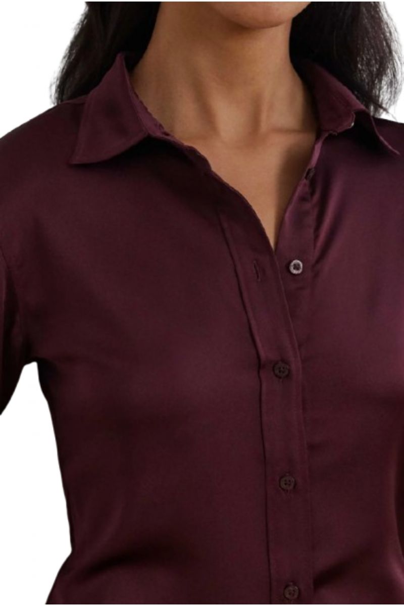 LAUREN RALPH LAUREN STRETCH CHARMEUSE-SHIRT DARK RED