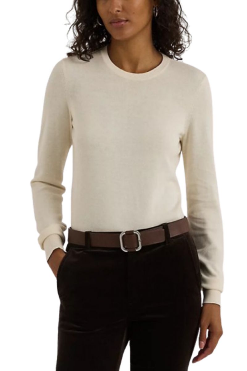 LAUREN RALPH LAUREN COTTON MODAL-LS SWEATER CREAM ECRU