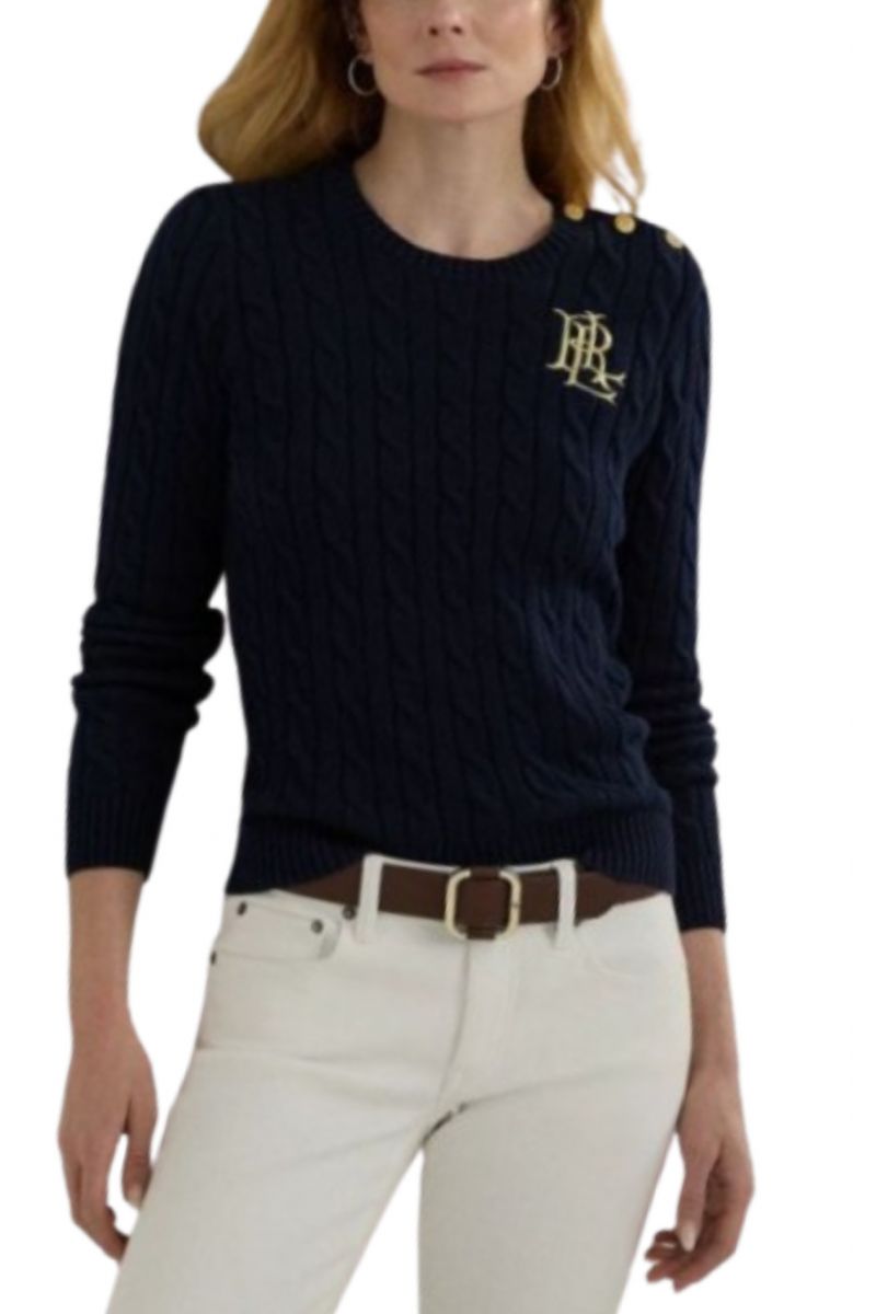 LAUREN RALPH LAUREN GASSED COTTON-SWEATER NAVY BLUE