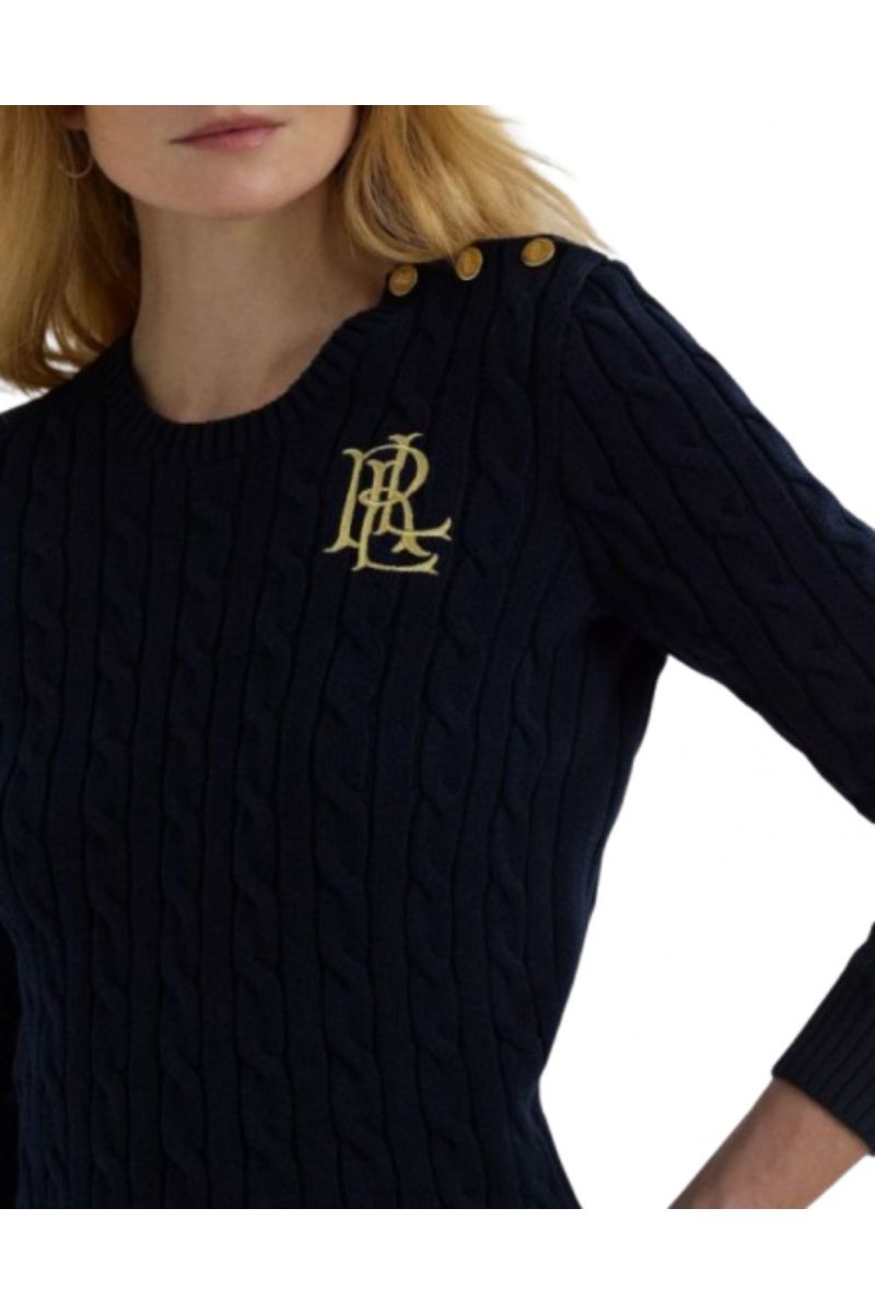 LAUREN RALPH LAUREN GASSED COTTON-SWEATER NAVY BLUE