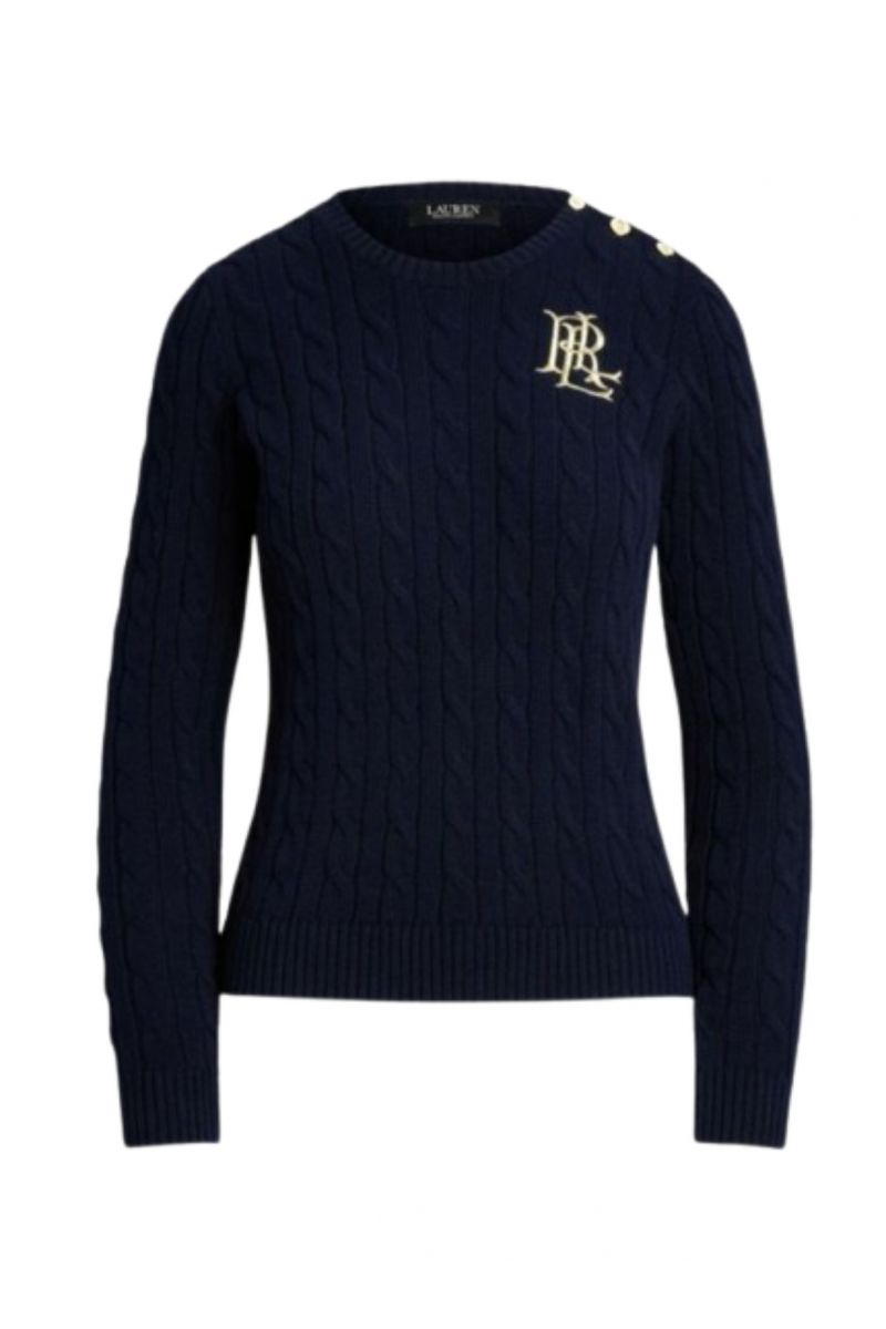 LAUREN RALPH LAUREN GASSED COTTON-SWEATER NAVY BLUE