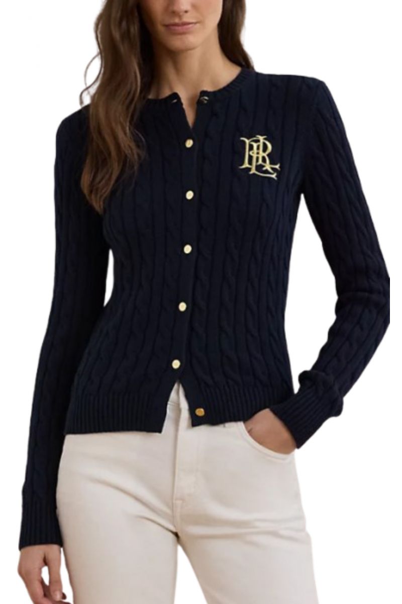 LAUREN RALPH LAUREN GASSED COTTON-CARDIGAN NAVY BLUE