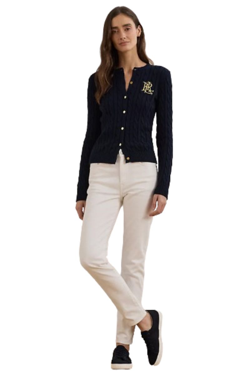 LAUREN RALPH LAUREN GASSED COTTON-CARDIGAN NAVY BLUE