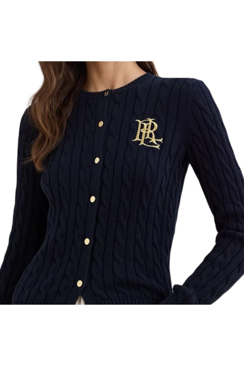 LAUREN RALPH LAUREN GASSED COTTON-CARDIGAN NAVY BLUE