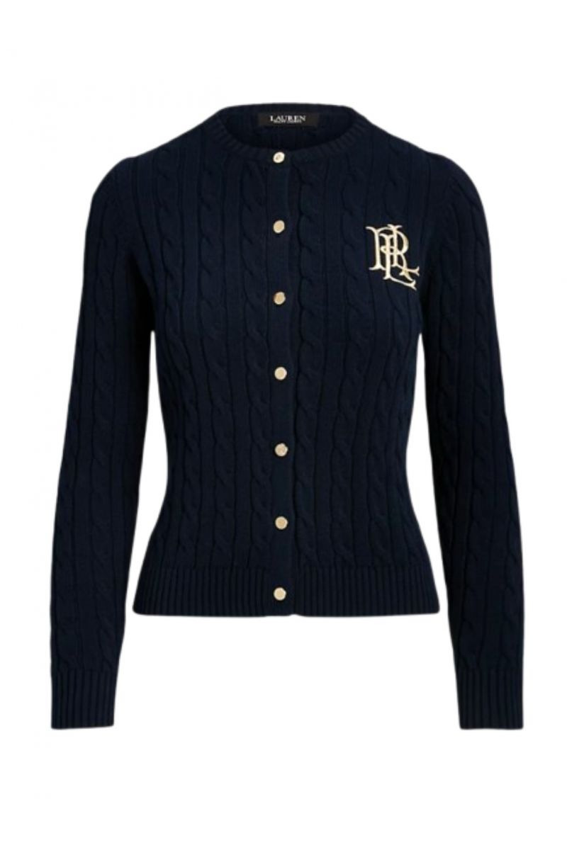 LAUREN RALPH LAUREN GASSED COTTON-CARDIGAN NAVY BLUE